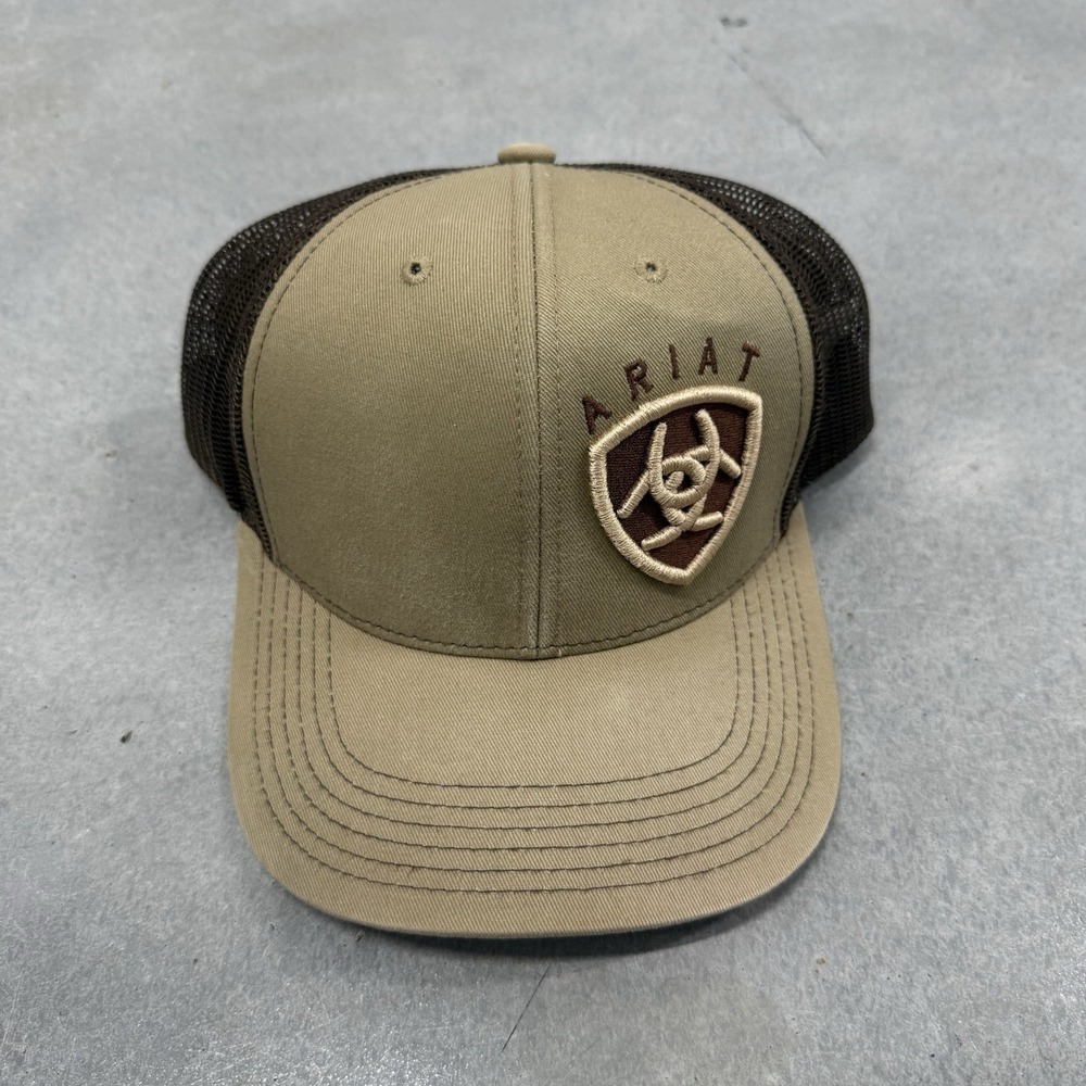 Ariat Brown Tan Mesh‎ Snapback Trucker Hat Western Cowboy Cap OSFA